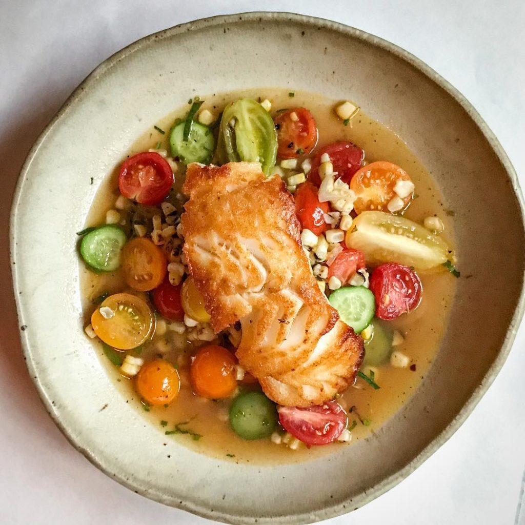 Bowl of Salmon with grilled veggies